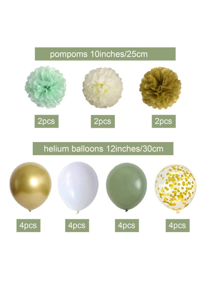 Mordely Happy Birthday White Gold Birthday Party Decoration Set Birthday Garland Balloons Green Gold Balloons 6 Pompoms Birthday Decoration Girls - Image 2